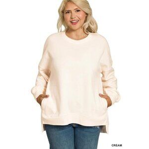 Zenana Full Size Fleece Hi-low‎ Boyfriend Sweatshirts with Pockets Plus Size
